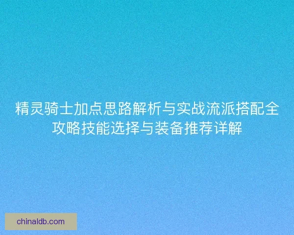 精灵骑士加点思路解析与实战流派搭配全攻略技能选择与装备推荐详解
