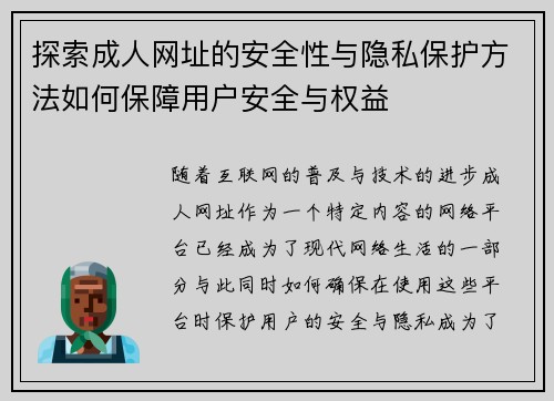 探索成人网址的安全性与隐私保护方法如何保障用户安全与权益